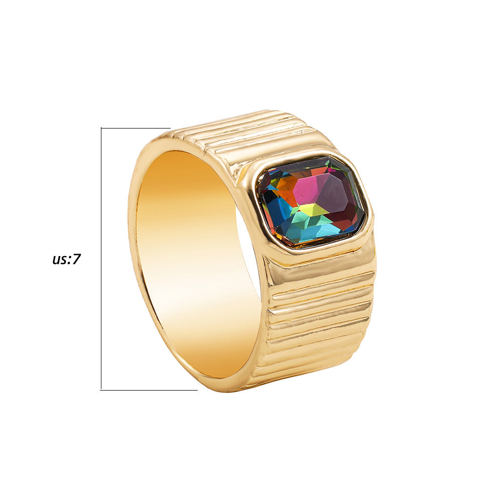 Colorful Crystals Oil Drop Peach Heart Crystal Ring