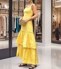 Square Collar Ruffled Spaghetti Straps Dress Elegant Sleeveless