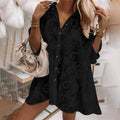 Women's Floral Eyelet Embroidery Collared Half Sleeve Blouses Button Down Casual Shirts