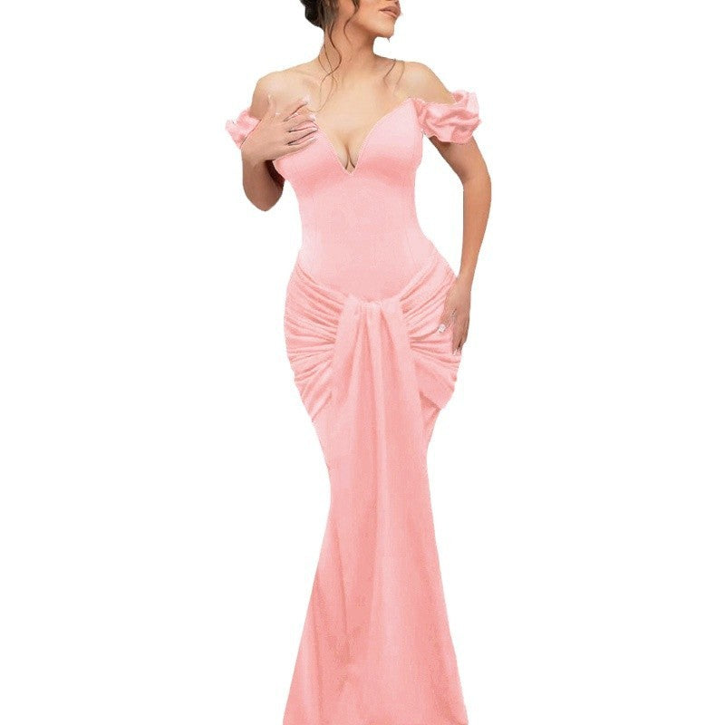 Off-shoulder V-neck Dress Women