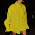 Yellow Suit Loose Stand Collar Drop Shoulder Sleeve Shirt High Waist Short Skirt Set