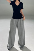 V-neck Shoulder Short Sleeve Waist-controlled Slimming Solid Color Top
