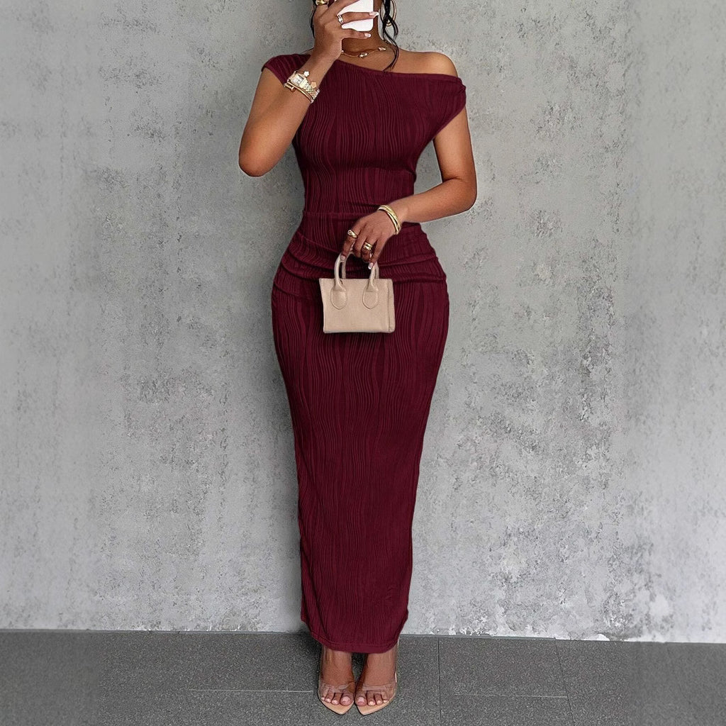 Cute Fashion Water Ripple Sloping Shoulder Dress