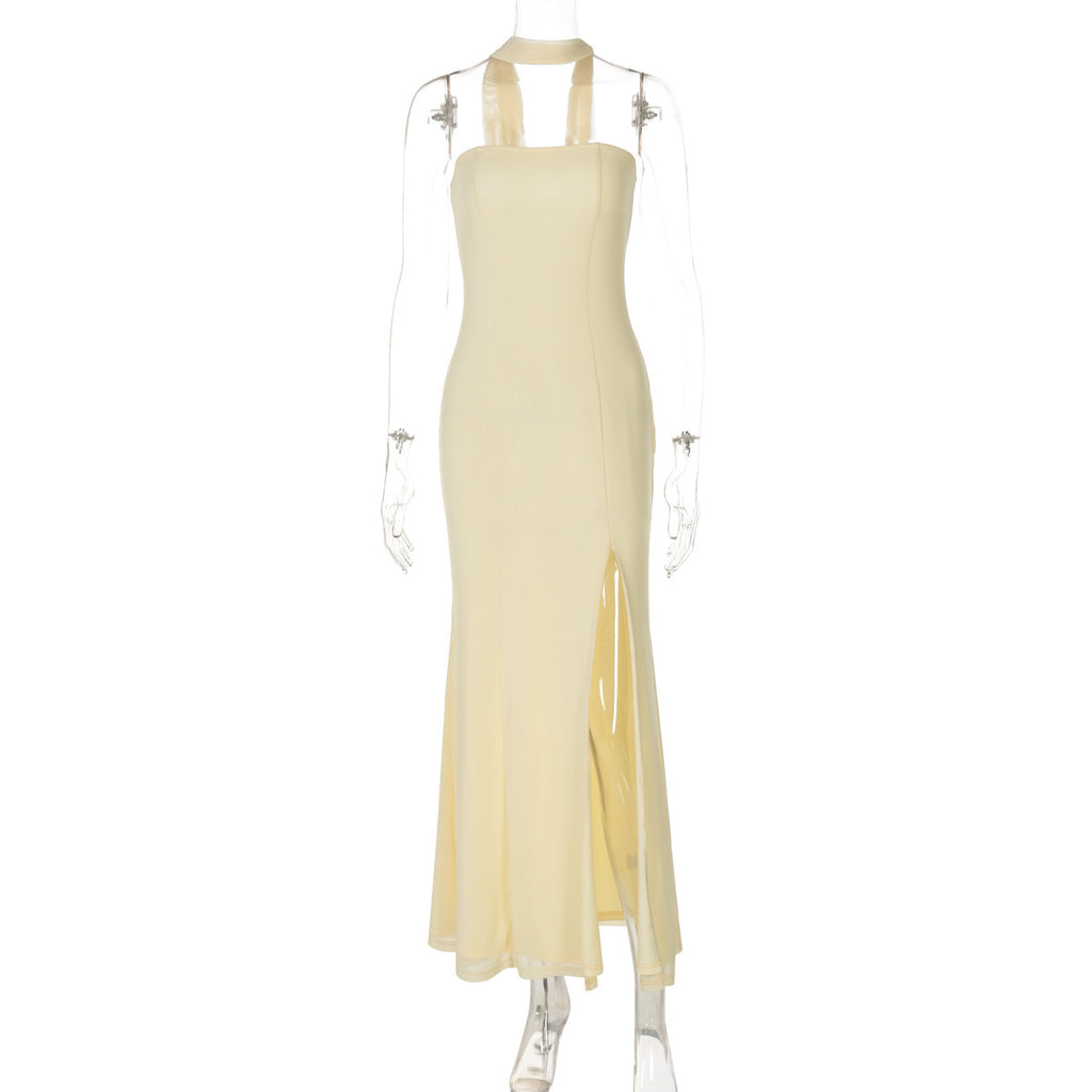 Fashion Tube Top Slit Slim-fitting Solid Color Temperament Dress
