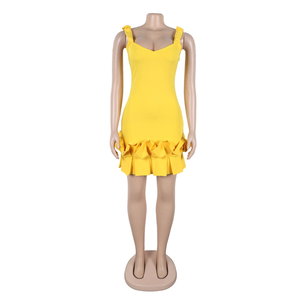 Elastic Waist-tightening Pleated Lace Backless Sheath Dress
