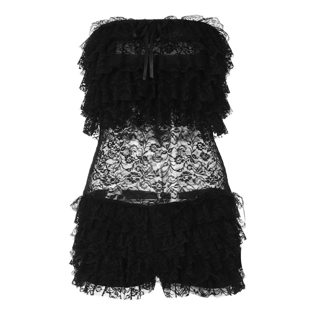 Fashion Sexy Mesh Lace Tube Top Jumpsuit