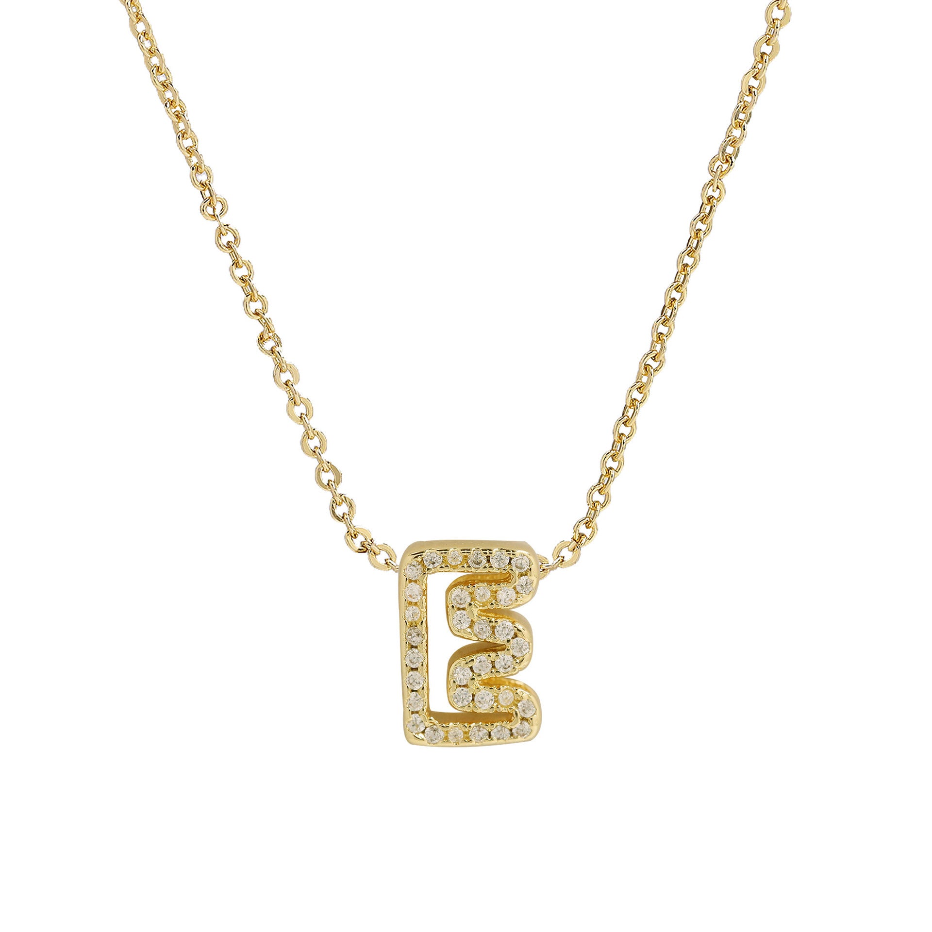 Brass 18K Inlaid Zirconium 26 English Small Letters Pendant Necklace