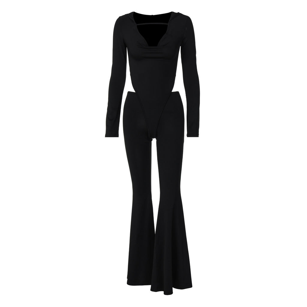 Sexy Cutout Slim-fit Hood Long Sleeve Jumpsuit