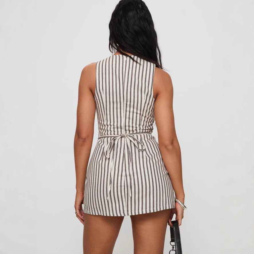 Round-neck Comfortable Casual Striped Sleeveless Dress