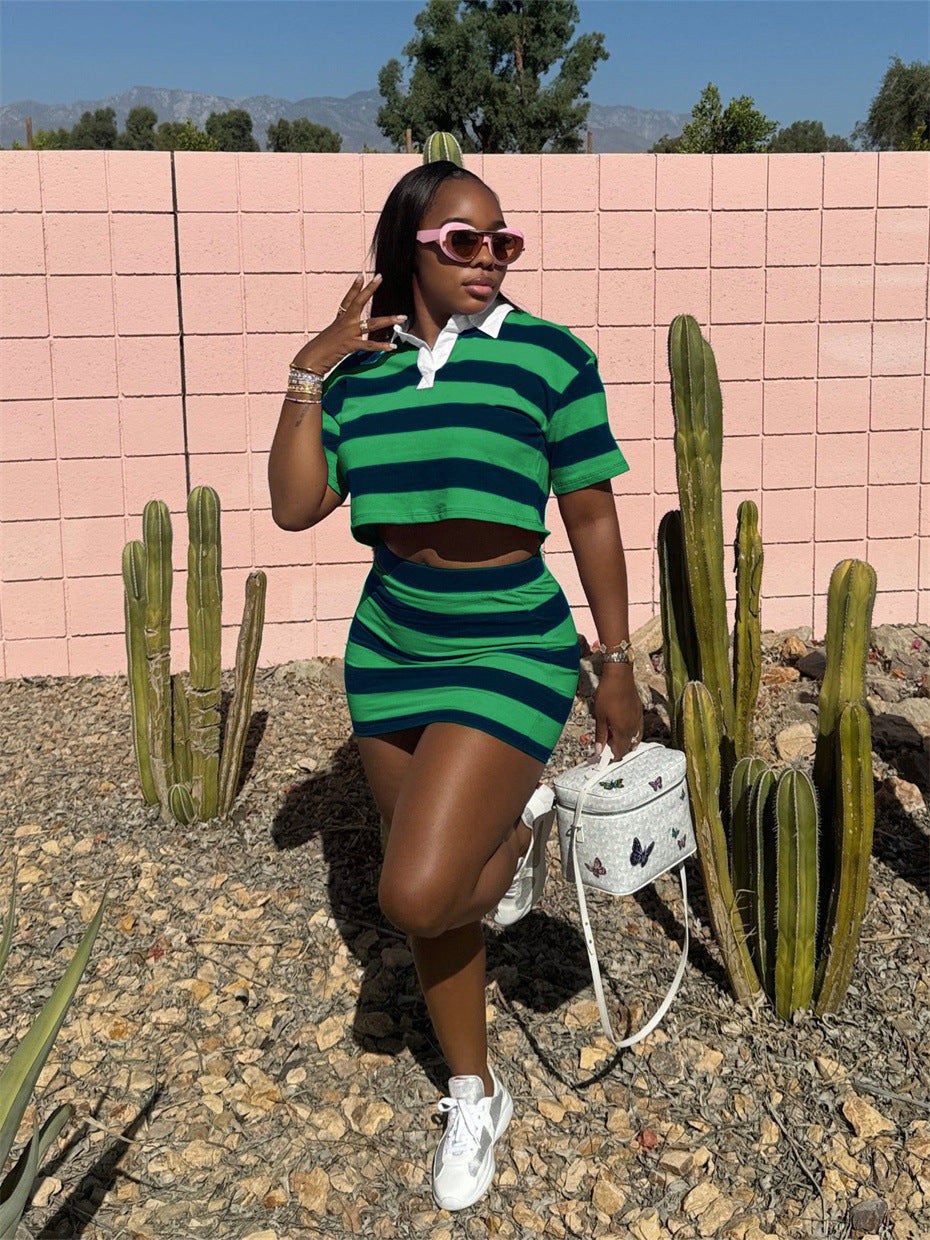 Women's Cropped Striped Shirt Collar Suit