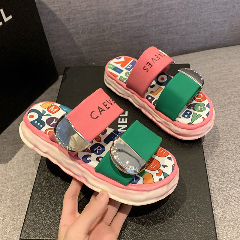 Beautiful Thick Bottom Height Increasing Slippers Women's Summer Outer Wear