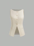 Women's Casual Minimalist Single-Breasted Cinched Waist Camisole, Summer