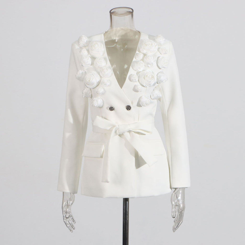 Stitching Flower Ribbon Suit Jacket High Waist Slim Suit
