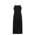 Personality Fashion Color Contrast Elastic Hanging Collar Dress
