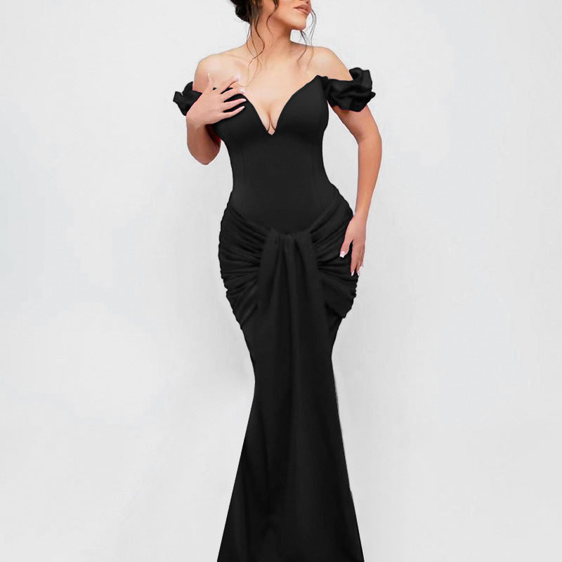 Off-shoulder V-neck Dress Women