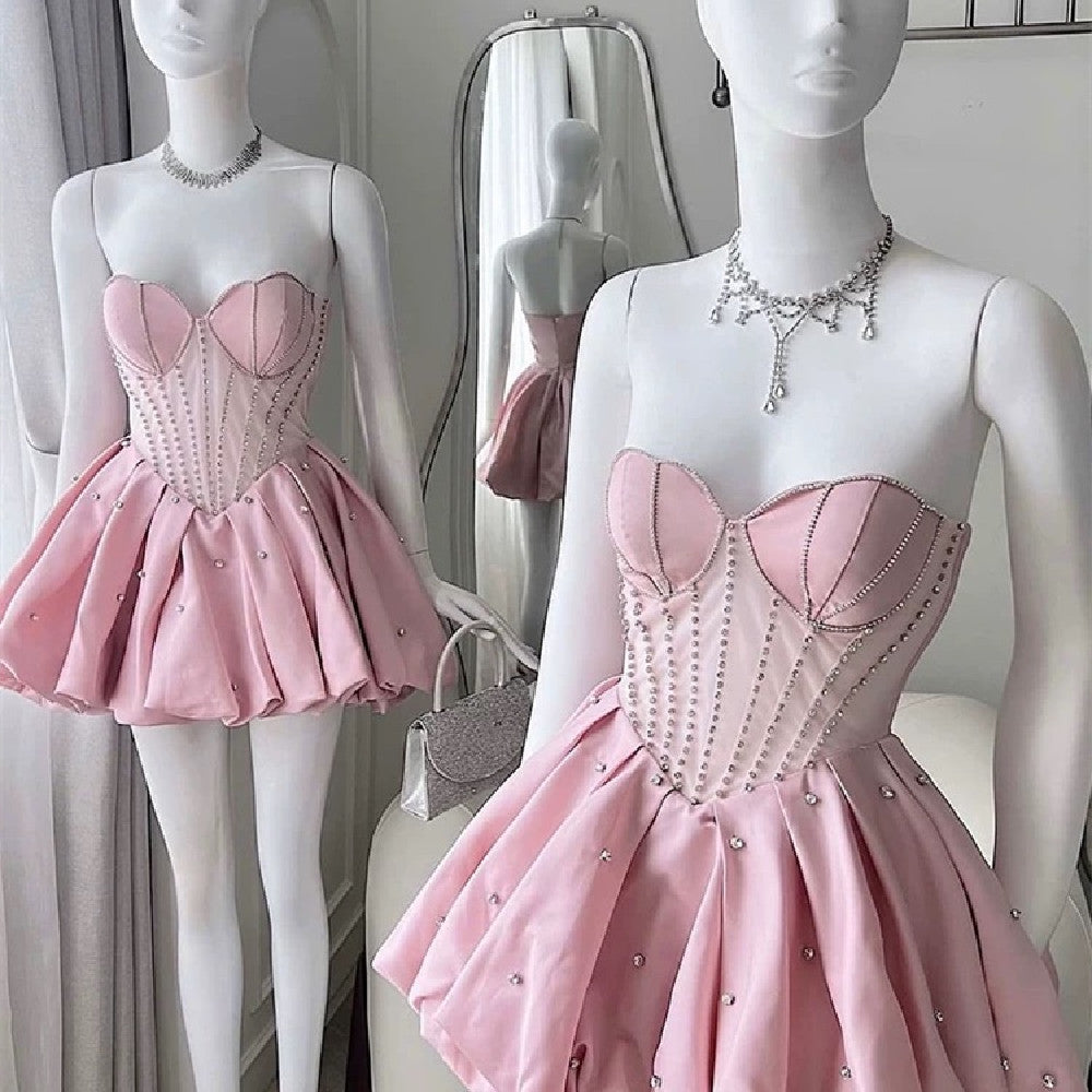Fashion Rhinestone Chain Tube Top Dress Women
