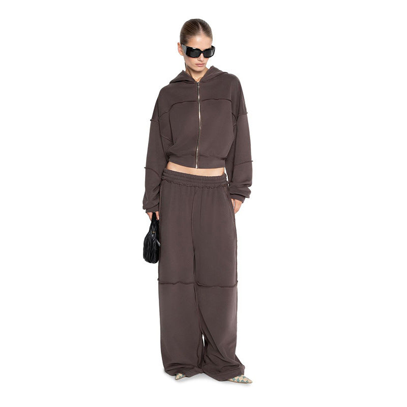 Long Sleeve Zipper Coat Casual Loose Trousers Suit Women