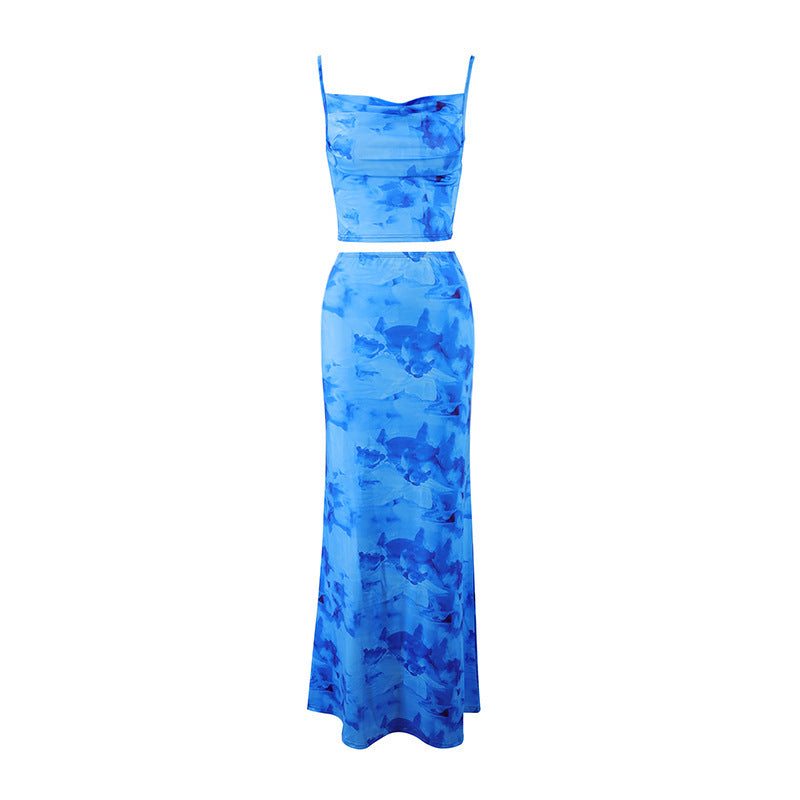 Niche Spaghetti Straps Midriff-baring Vest Sheath Skirt Two-piece Set