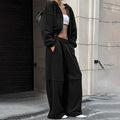 Long Sleeve Zipper Coat Casual Loose Trousers Suit Women